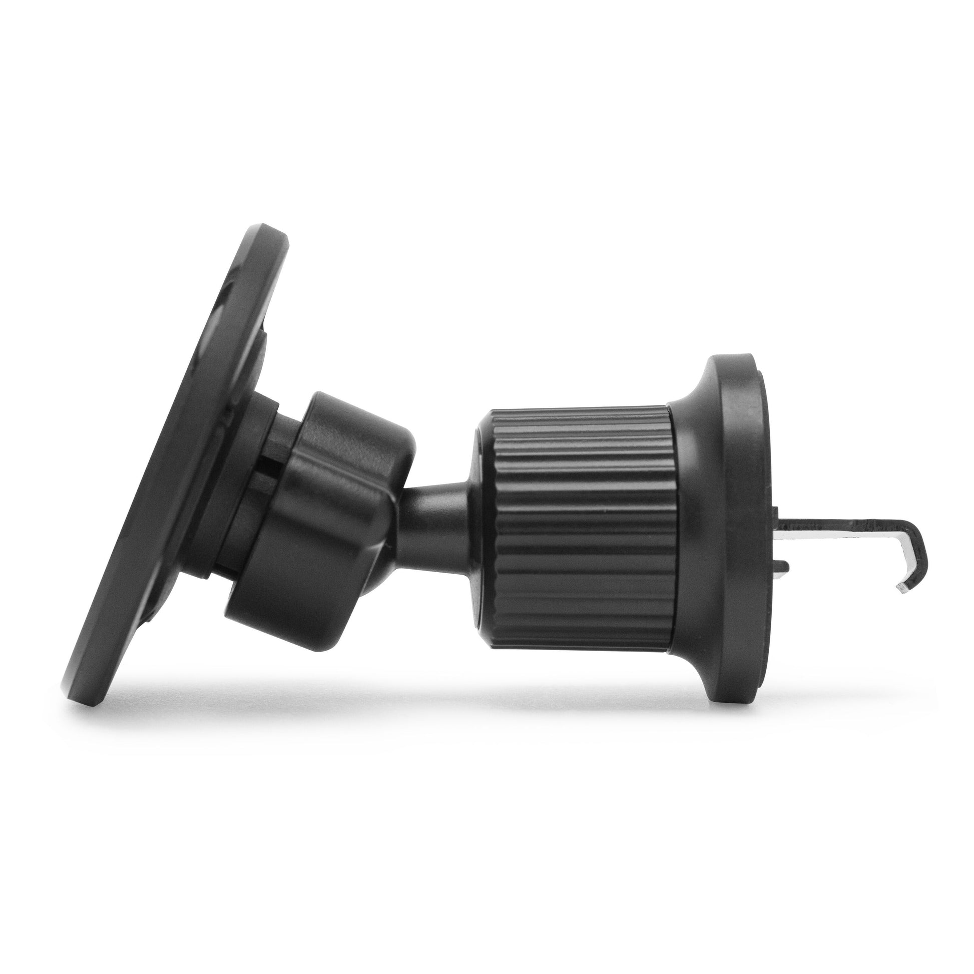 Linocell Magnetisk mobilholder til bil sort, sideview med rund magnetplade og ventilklemme.