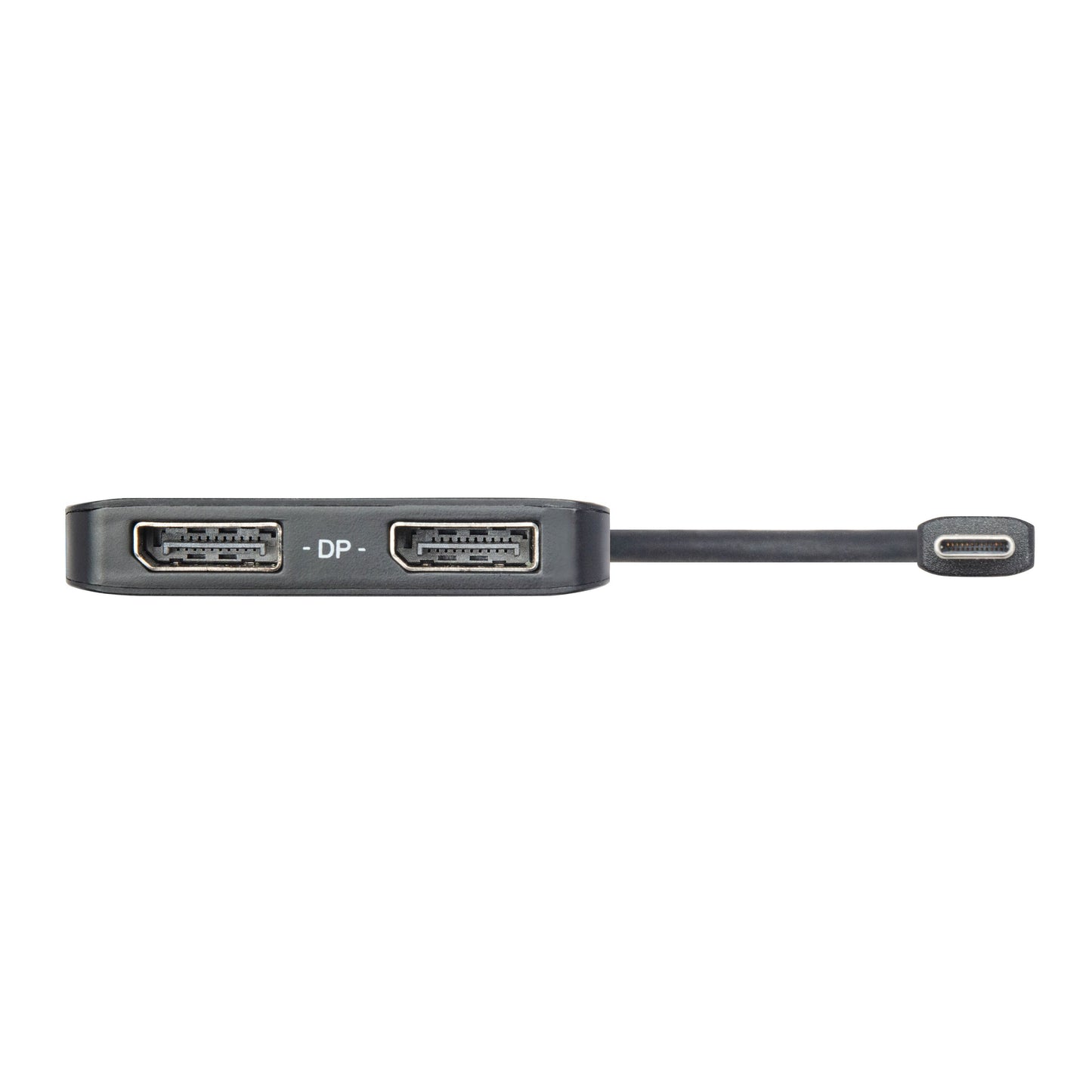 USB-C til 2x DisplayPort adapter sort, til DisplayPort udgange og kort USB-C kabel, egnet til 8K skærmtilslutning.