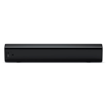 Creative Scene Air V2 sort rektangulær Bluetooth soundbar med USB-port og lille rund knap bagpå venstre side.