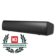 Creative Scene Air V2 sort Bluetooth-soundbar med blå LED, synligt M3-logo og REKOMMENDERAR-badge foran.