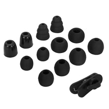 Supra Nero sorte silikone earbud-tips i forskellige størrelser og former samt tøj-clip til USB-C headset.
