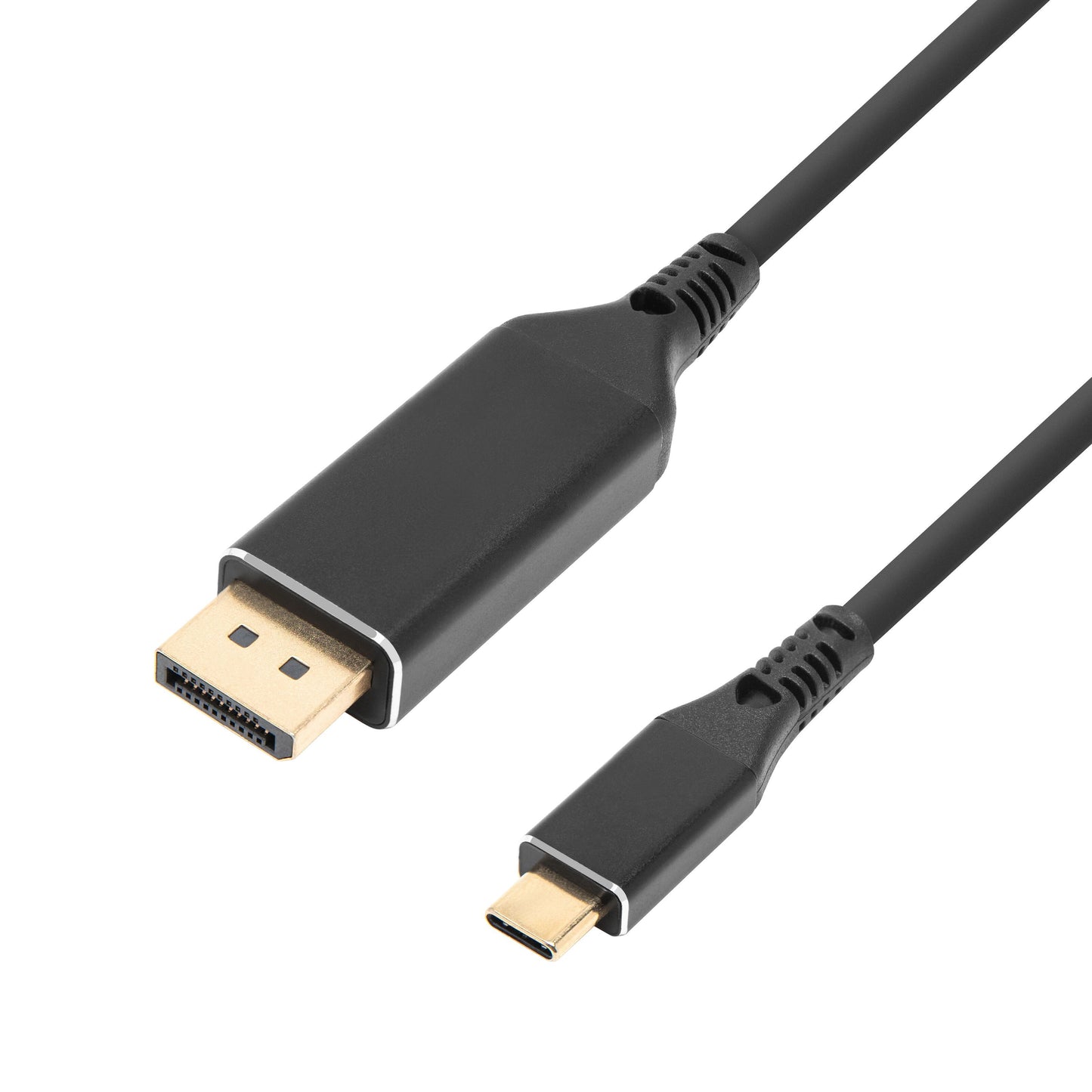 Luxorparts USB-C til DisplayPort kabel 2 meter sort, guldbelagte kontakter, understøtter 4K 60 Hz, USB-C og DisplayPort stik.