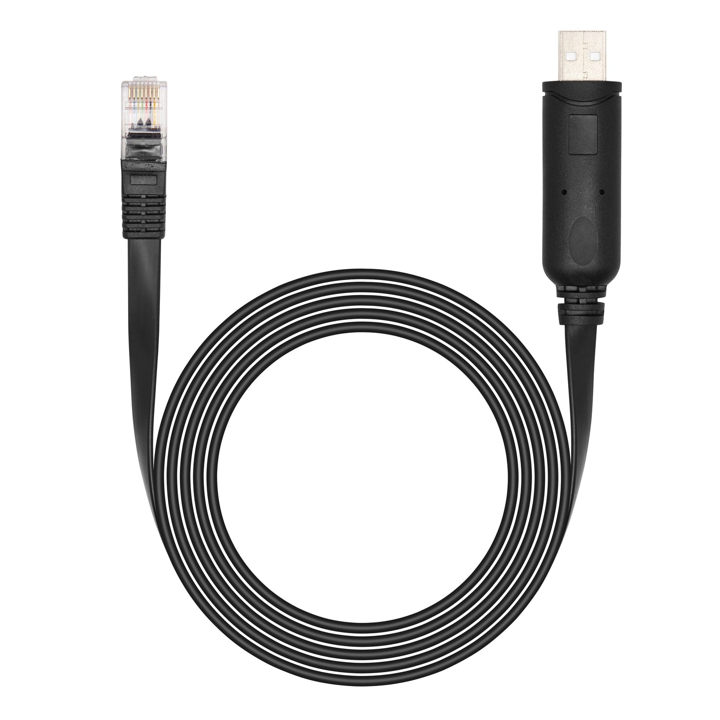 Luxorparts konsolkabel USB-A, sort spiral, USB-A stik til Ethernet RJ45-stik.