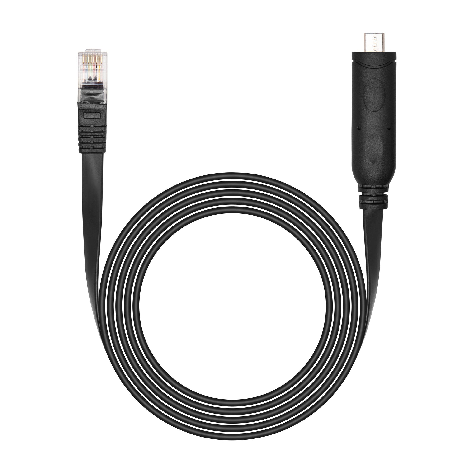 Luxorparts Konsolkabel USB-C sort, spiral, med USB-C stik, Ethernet RJ45 stik og integreret FTDI chip.