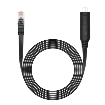 Luxorparts Konsolkabel USB-C sort, spiral, med USB-C stik, Ethernet RJ45 stik og integreret FTDI chip.