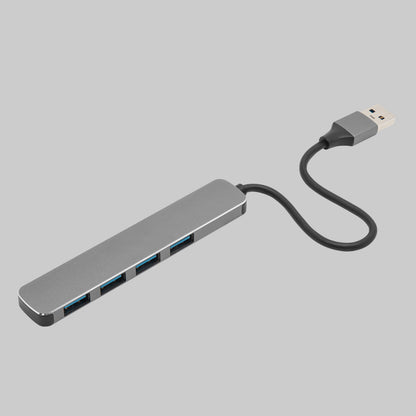 Plexgear USB-A-hub, 4 porte, sort kabel, USB 3.2 Gen 1, slankt rektangulært design.