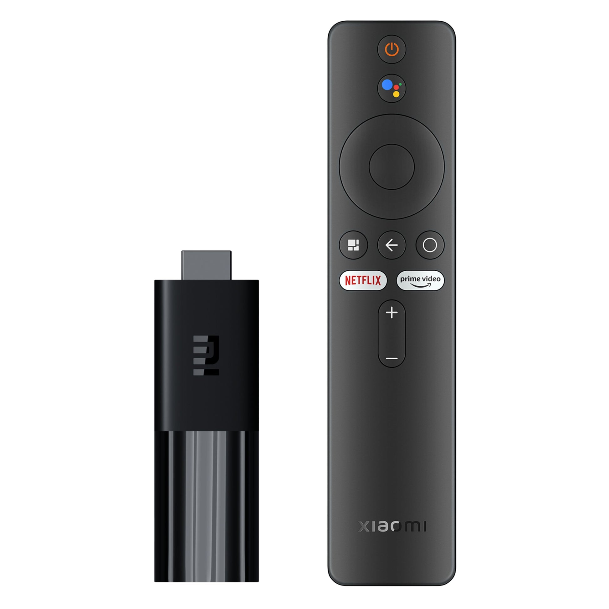 Xiaomi Mi TV Stick sort, Android, HDMI-stik, fjernbetjening med strøm, navigation, Google Assistant, Netflix og Prime Video.