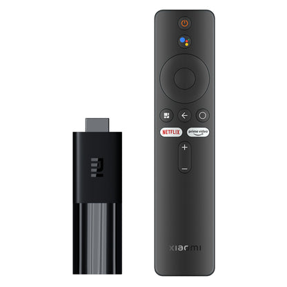 Xiaomi Mi TV Stick sort, Android, HDMI-stik, fjernbetjening med strøm, navigation, Google Assistant, Netflix og Prime Video.
