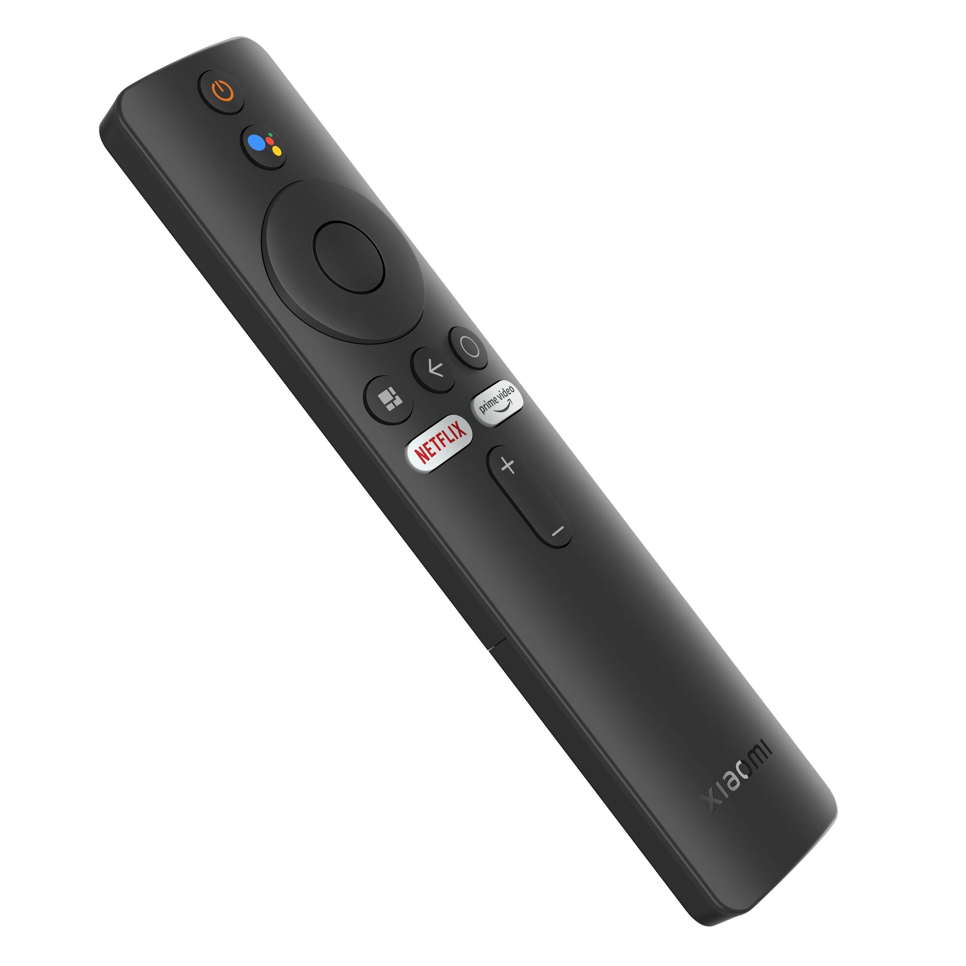 Xiaomi Mi TV Stick sorterer fjernbetjening med knapper til Google Assistant, Netflix, Prime Video, kompatibel med Android via HDMI.