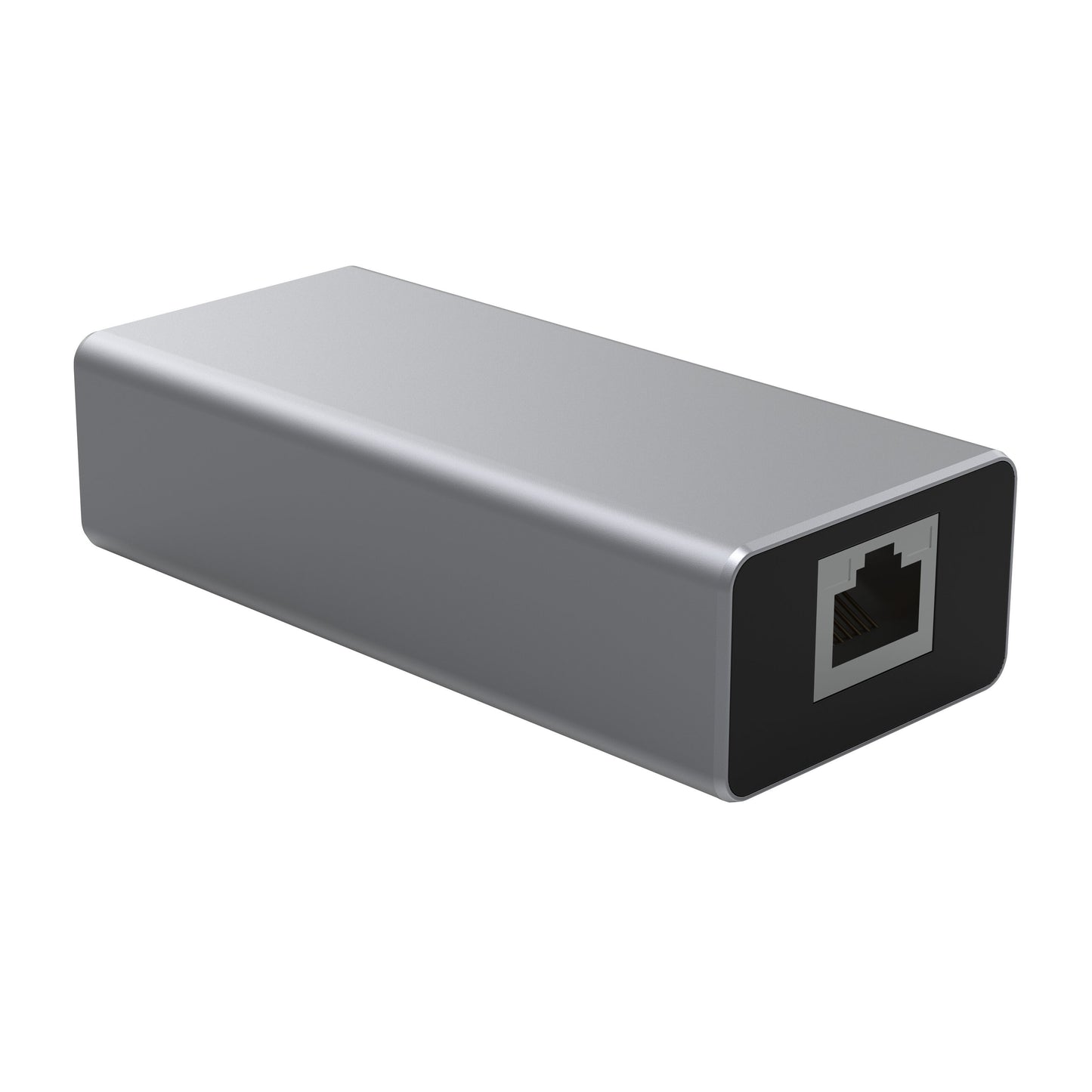 Plexgear CB1021 PoE-adapter USB-C, rektangulær metallic, med én Ethernet-port.