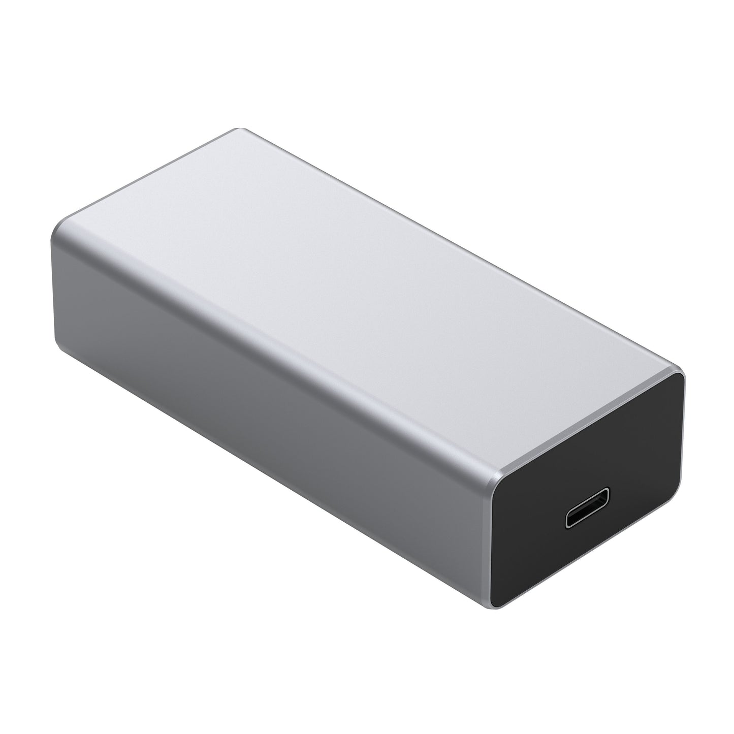 Plexgear CB1021 PoE-adapter, sølv og sort, rektangulær med én USB-C port til opladning og kablet netværk.