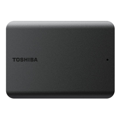 Toshiba Canvio Basics ekstern harddisk 4TB, mat sort, afrundede hjørner, LED-indikator til højre.