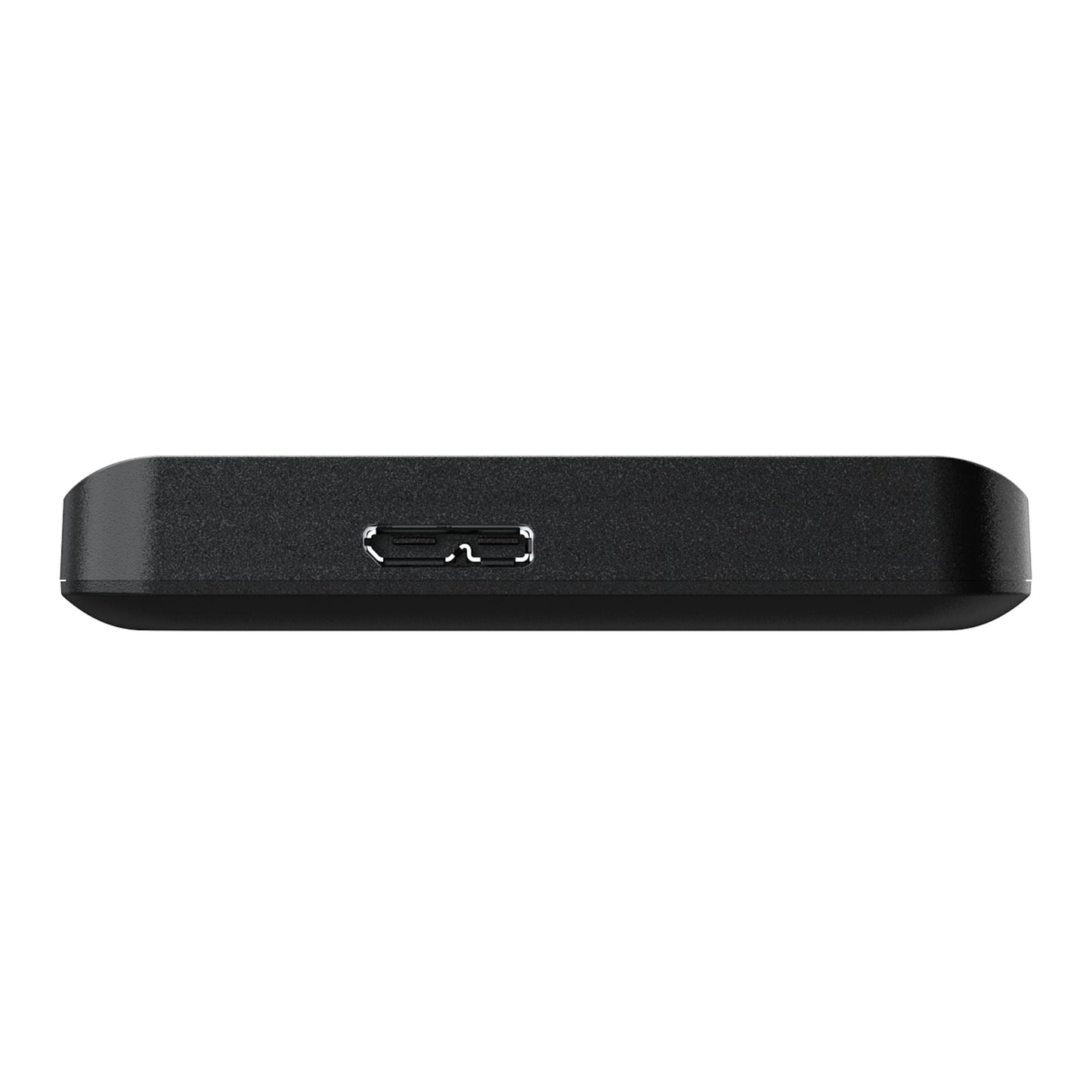 Toshiba Canvio Basics ekstern harddisk 4TB, sort, sat fra siden med USB-C port centralt på kanten.