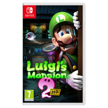 Nintendo Luigi's Mansion 2 HD spilcover med Luigi og lommelygte foran hjemsøgt hus, PEGI 7 logo nederst til venstre.