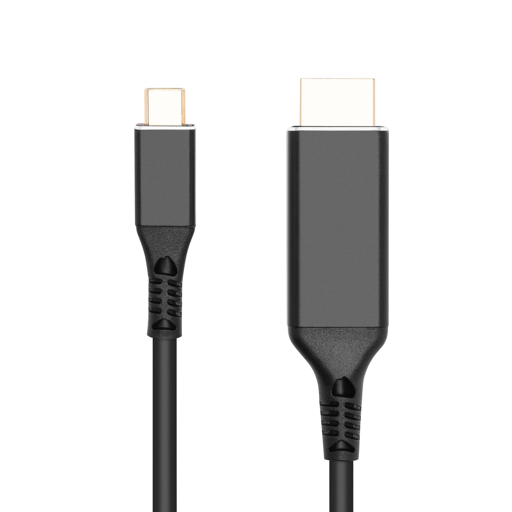 USB-C til HDMI 2.0-kabel 4K/60 Hz 2 m, sort, med USB-C og HDMI-stik side om side.