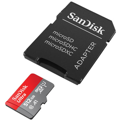 Sandisk Ultra microSDXC 512GB kort med sort adapter microSD, microSDHC, microSDXC, overførselshastighed 150 MB/s.