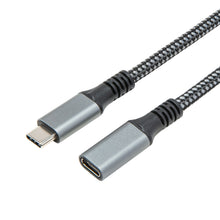 Plexgear Forlængerledning USB-C 2 m, flettet kabel med grå han- og hunstik, USB-C begge ender.