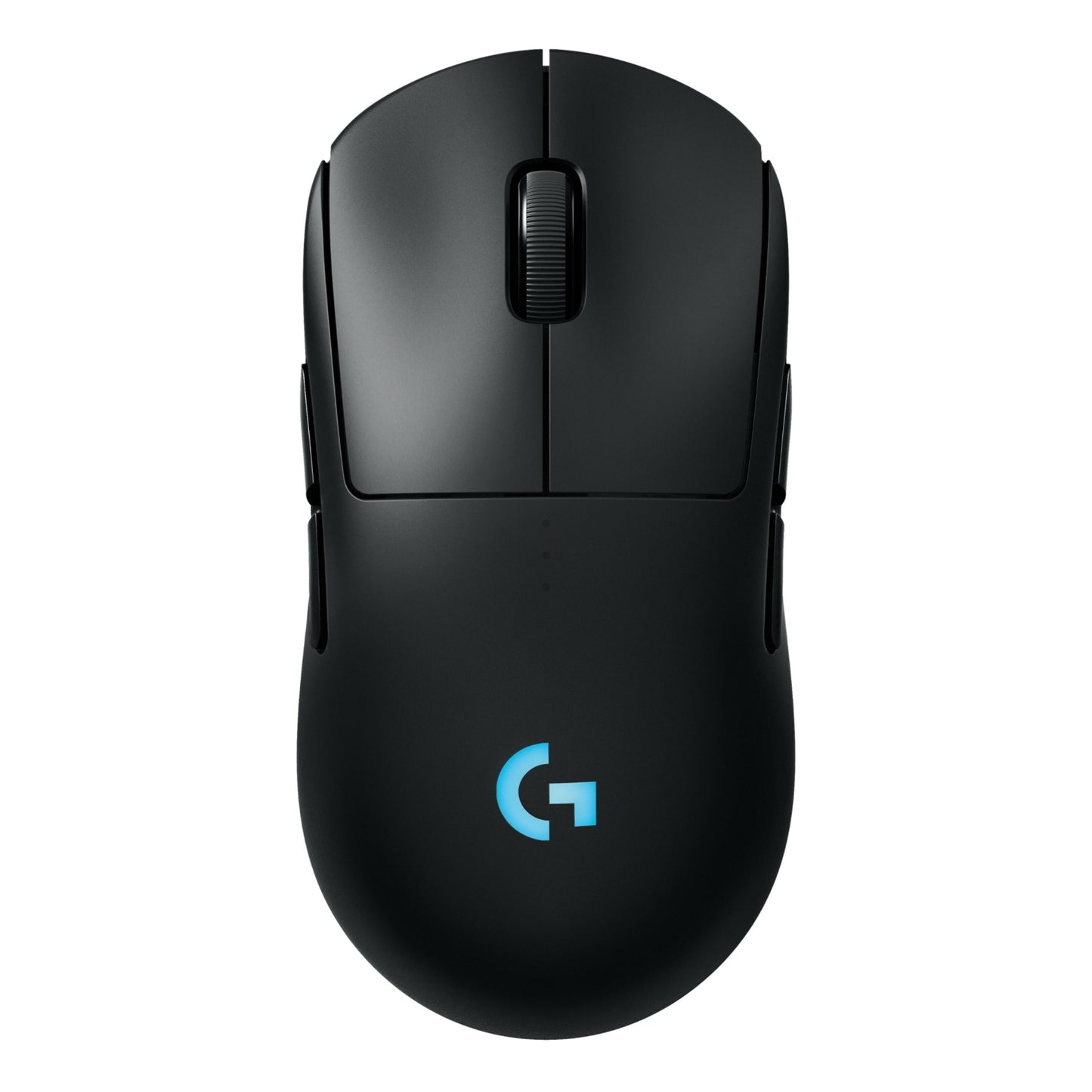 Logitech G Pro 2 trådløs gamingmus, sort, to knapper, rullehjul, blåt G-logo, HERO 2-sensor og Lightspeed-teknologi.