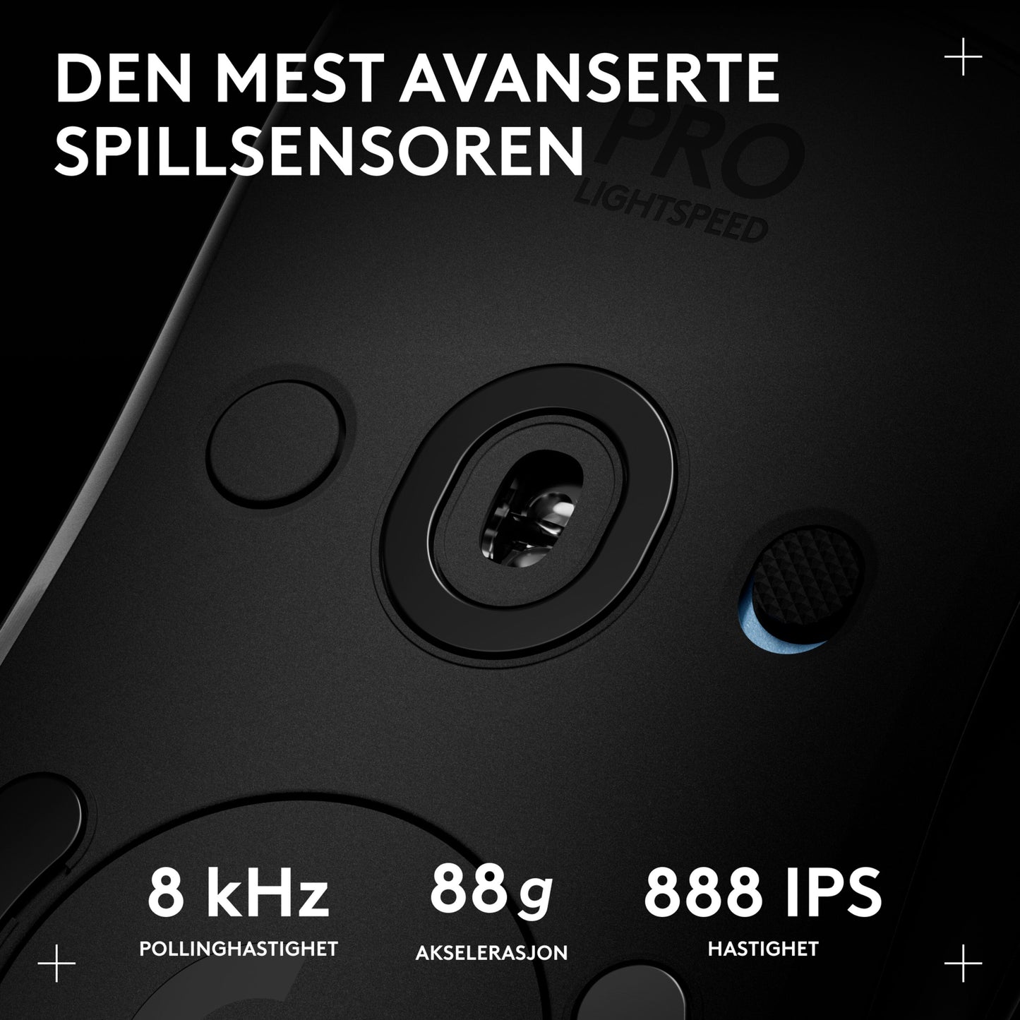 Logitech G Pro 2 trådløs gamingmus, sort, norsk tekst: HERO 2-sensor, 8 kHz pollinghastighed, 88 g acceleration, 888 IPS.