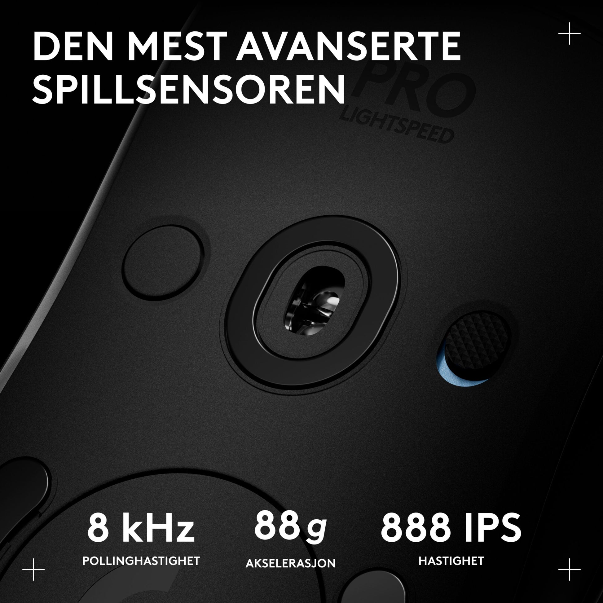Logitech G Pro 2 trådløs gamingmus, sort, norsk tekst: HERO 2-sensor, 8 kHz pollinghastighed, 88 g acceleration, 888 IPS.