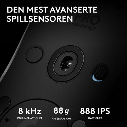 Logitech G Pro 2 trådløs gamingmus, sort, norsk tekst: HERO 2-sensor, 8 kHz pollinghastighed, 88 g acceleration, 888 IPS.
