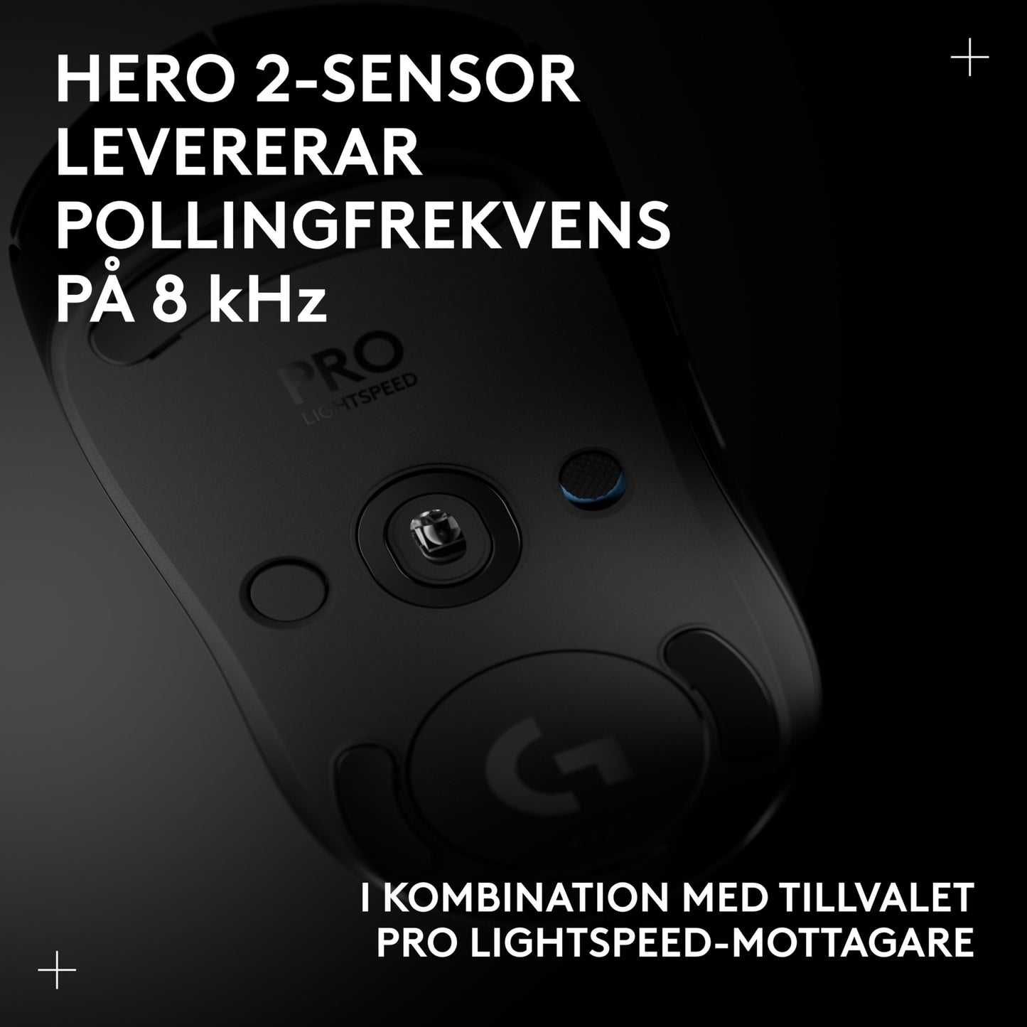 Logitech G Pro 2 trådløs gamingmus, sort, HERO 2-sensor, tænd/sluk-knap, Lightspeed-teknologi, 8 kHz polling rate.