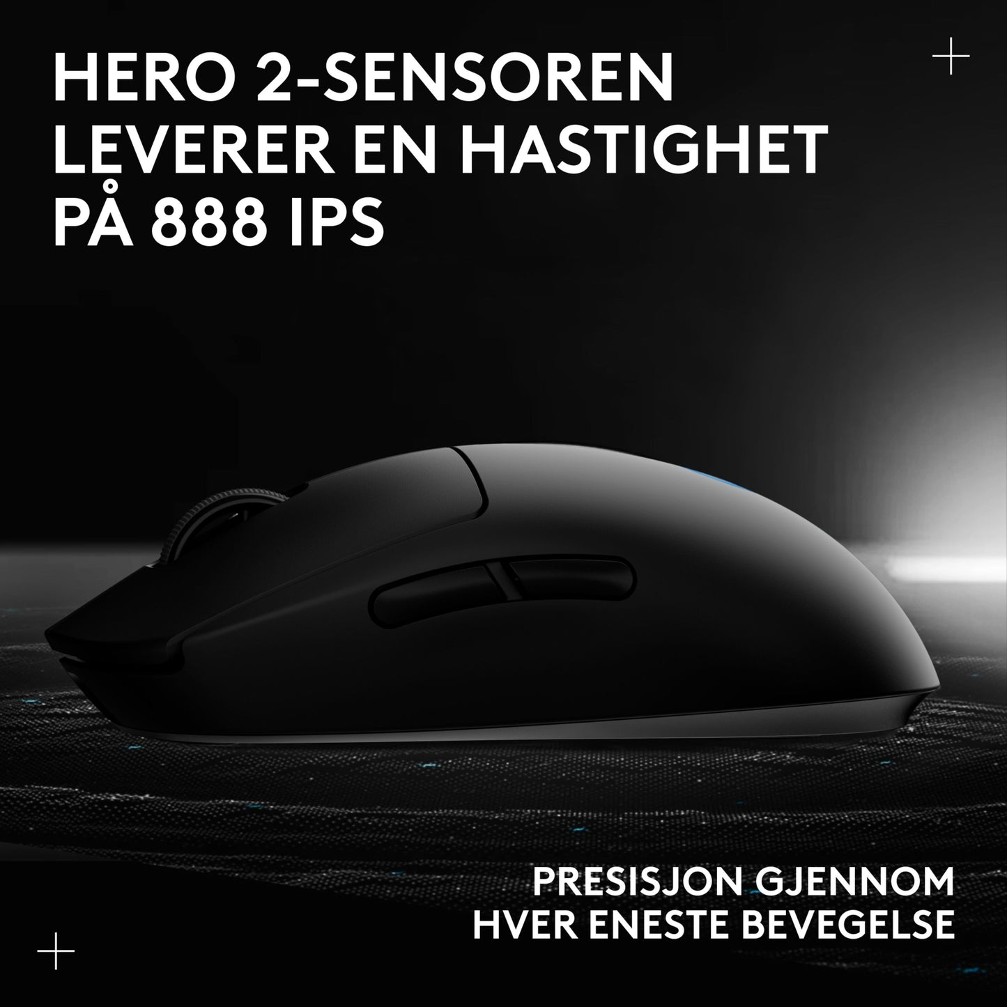 Logitech G Pro 2 trådløs gamingmus i sort, HERO 2-sensor og Lightspeed-teknologi; i den norske tekst nævnes 888 IPS.