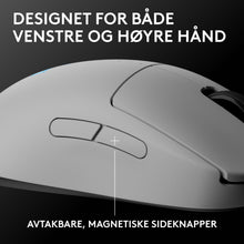 Logitech G Pro 2 trådløs gamingmus, hvid, symmetrisk design, Lightspeed-forbindelse.