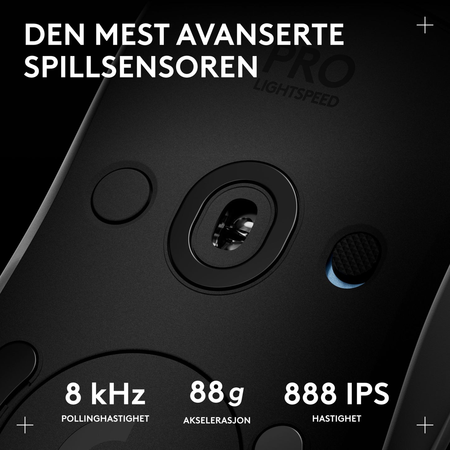 Logitech G Pro 2 trådløs gaming-mus, hvid underside, avanceret sensor, Lightspeed, 8 kHz polling rate, 88g acceleration, 888 IPS.