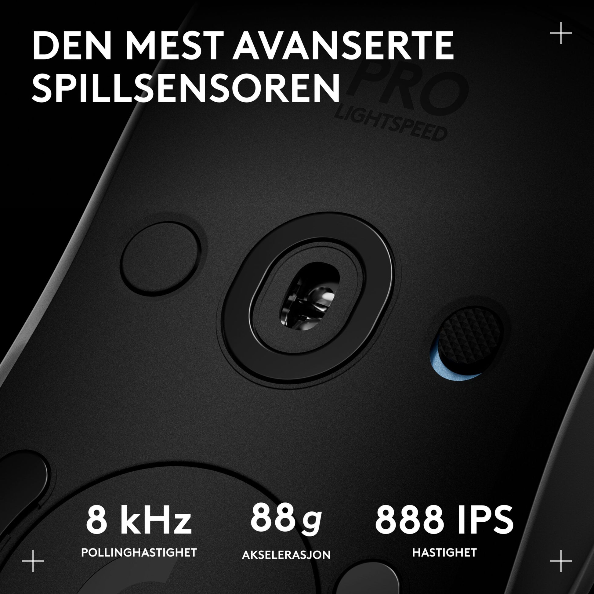 Logitech G Pro 2 trådløs gaming-mus, hvid underside, avanceret sensor, Lightspeed, 8 kHz polling rate, 88g acceleration, 888 IPS.