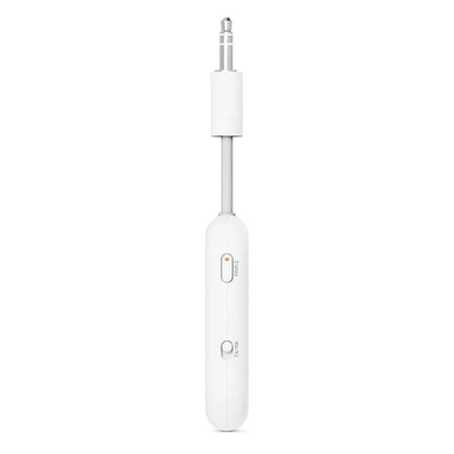 Twelve South AirFly Pro 2 Bluetooth-sender/modtager hvid med 3,5mm hanstik øverst og to runde sideknapper.