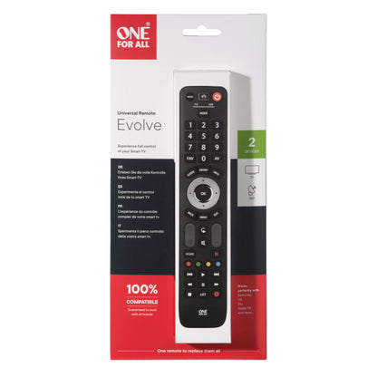 One For All Essens 2 fjernbetjening til TV og digital modtager, kompatibel med Samsung, LG, Sky, Apple TV.