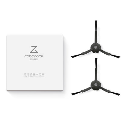 Roborock sidebørste 2-pak sort tre-armet design, Roborock-logo på æske, kompatibel med Roborock robotstøvsuger.