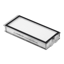 Roborock HEPA-filter 2-pak Q7 Max, hvide rektangulære filtre med sorte kanter, tekst: Tør grundigt før brug.