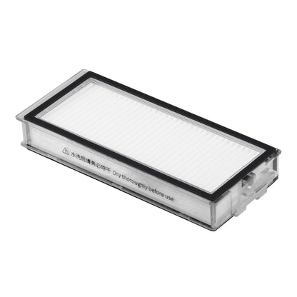 Roborock HEPA-filter 2-pak Q7 Max, hvide rektangulære filtre med sorte kanter, tekst: Tør grundigt før brug.