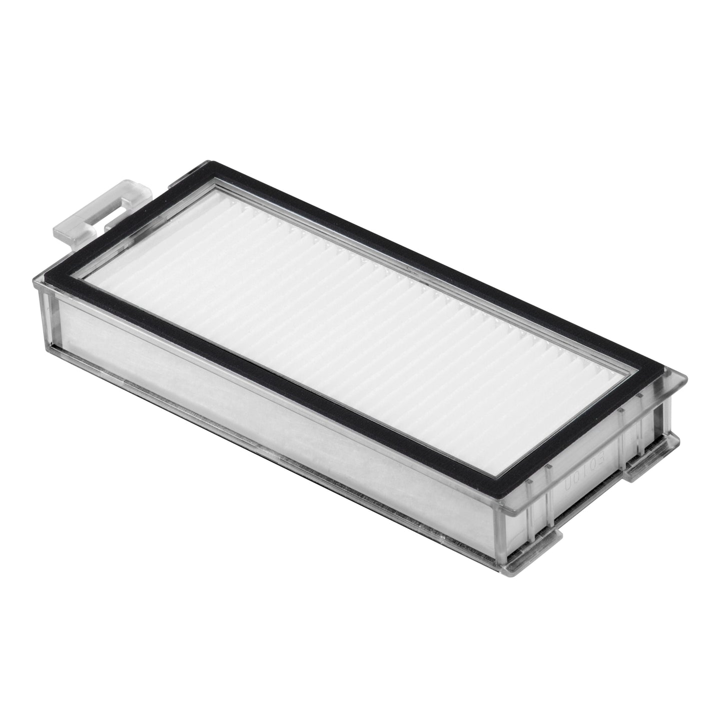 Roborock HEPA-filter 2-pak til Q7 Max robotstøvsuger, rektangulære filtre med sorte rammer og hvide folde.