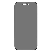 IPhone 16 Plus med afrundede hjørner, kamera- og sensorausnit, grå skærm, Linocell Elite Extreme Privacy skærmbeskyttelse.