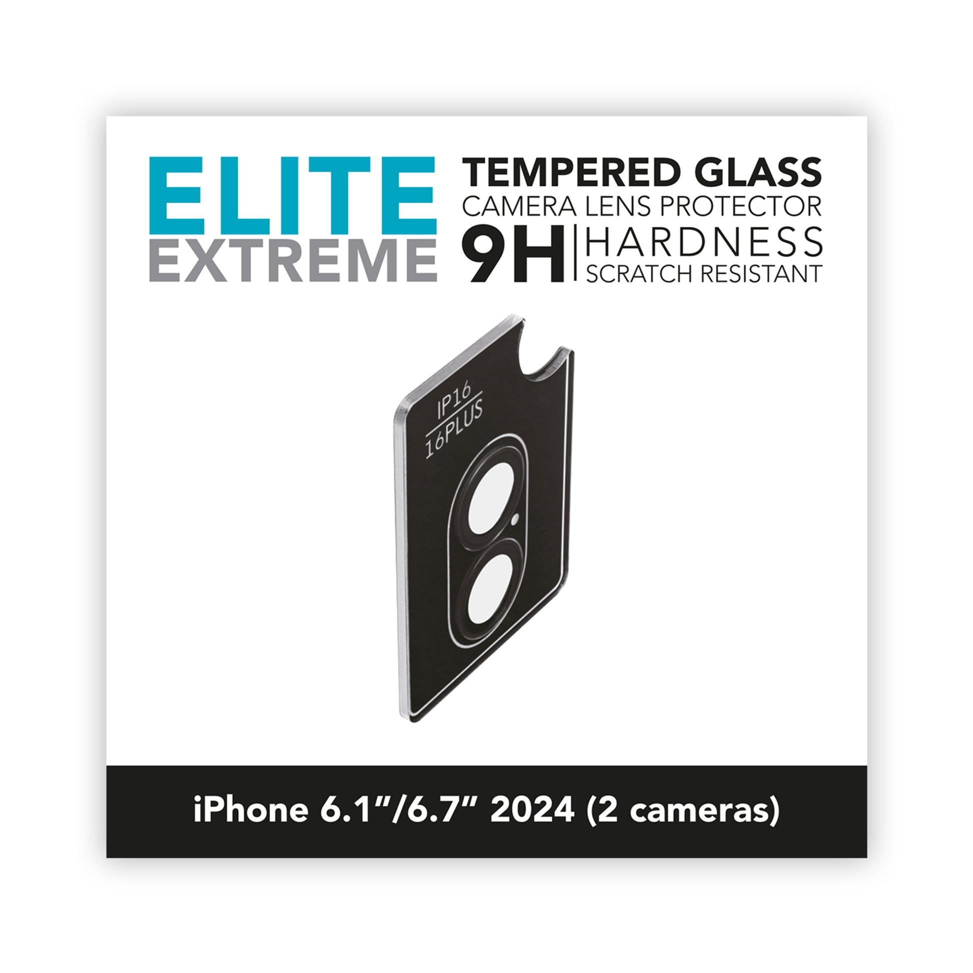 Elite Extreme kameralinsebeskyttelse til iPhone 16/16 Plus 9H hærdet glas, ridsefast, til modeller med to kameraer 2024.