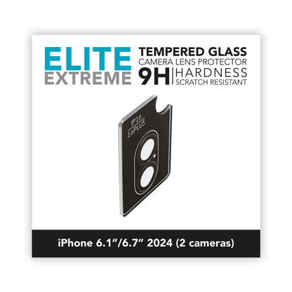 Elite Extreme kameralinsebeskyttelse til iPhone 16/16 Plus 9H hærdet glas, ridsefast, til modeller med to kameraer 2024.