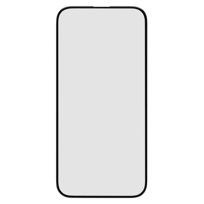 Illustration af smartphone med lys grå tom skærm, tynd sort kant, opret til Linocell Elite Extreme Curved Skærmbeskyttelse iPhone 15/16.