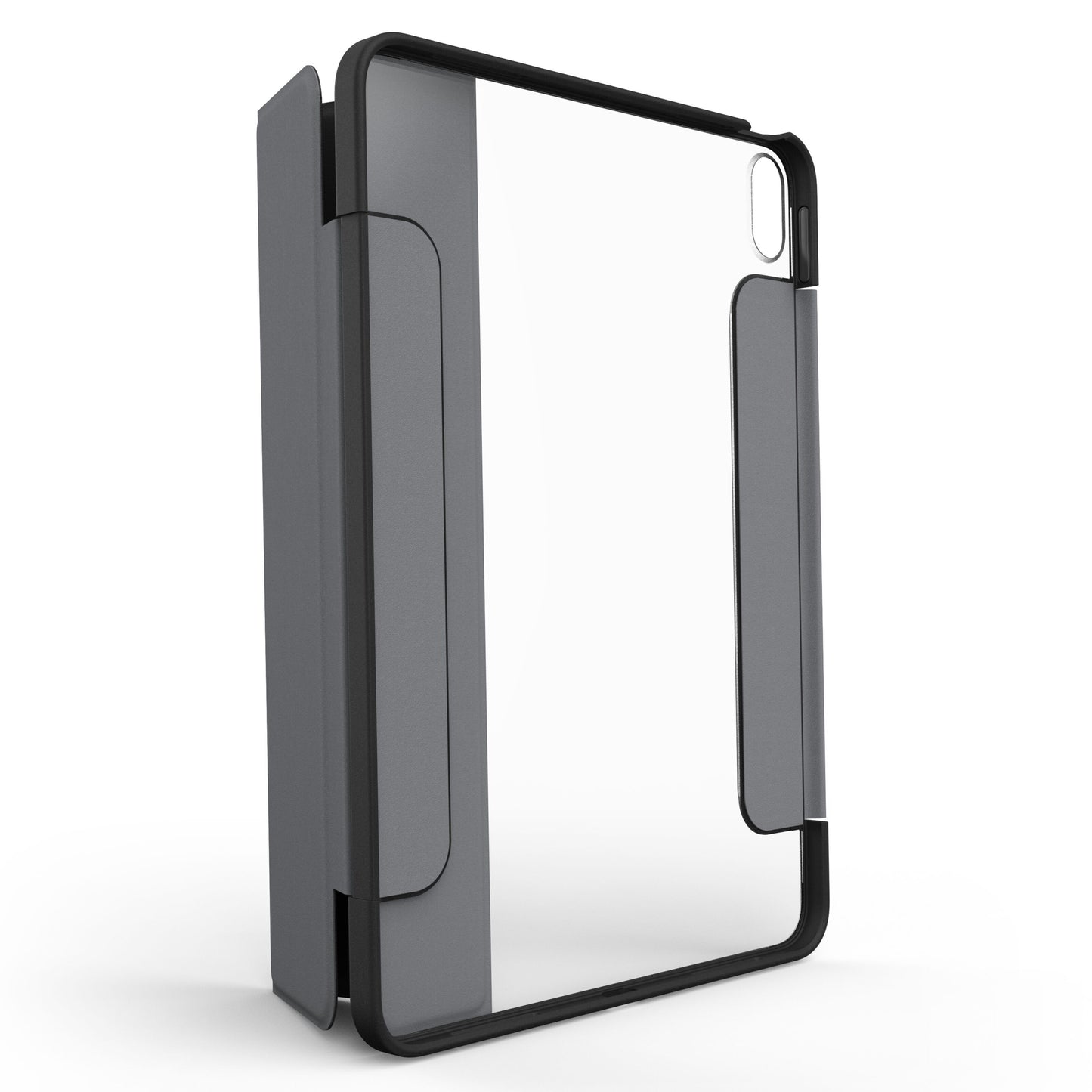 Otterbox Symmetry Folio til iPad Air 11" 2024 transparent cover med sort ramme, gråt låg, stødsikker, præcise udskæringer.