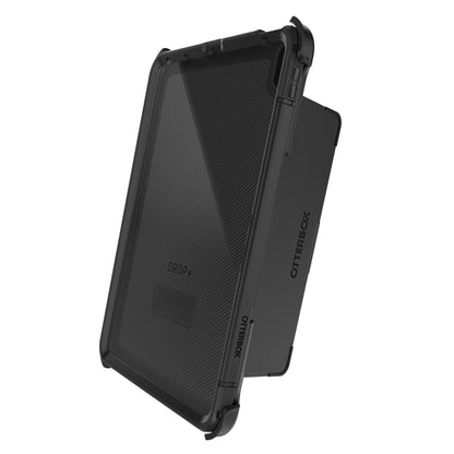 Otterbox beskyttelsesetui til iPad Air 11" sort med forstærkede hjørner, tekstureret bagside og del af foldbart stativ.