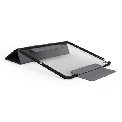 Laptopstativ med sort stel og grå flader, vinkeljusterbar og foldbar, passer til Symmetry Folio til iPad Air 13" 2024.