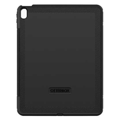 Otterbox Forsvarer cover til iPad Air 13" 2024, sort med tekstureret kant, centralt logo, kamerahul øverst til venstre.
