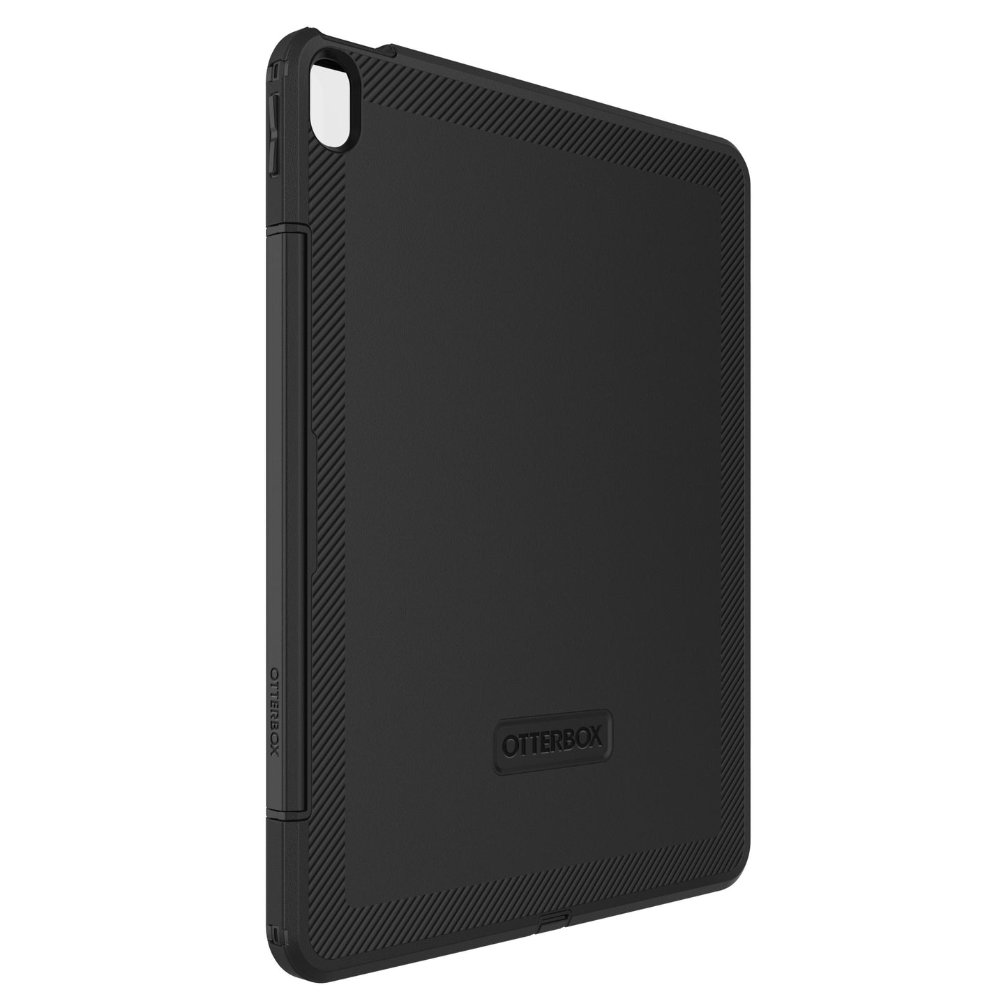 Otterbox Forsvarer ogui iPad Air 13" 2024 sort med tekstureret bagside, forstærkede hjørner og centralt Otterbox-logo.