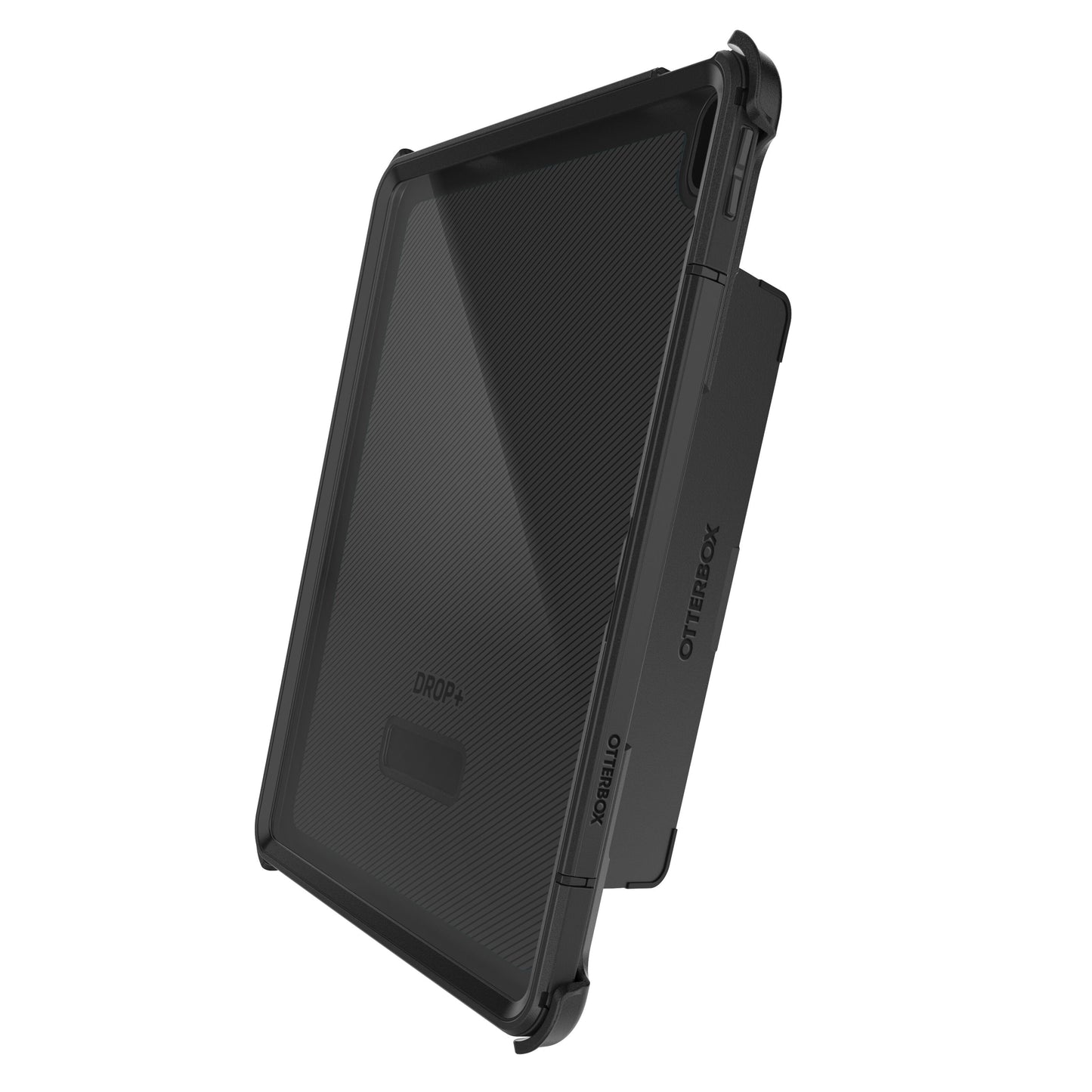 Otterbox Forsvarer etui til iPad Air 13" 2024 med forstærkede hjørner, tekstureret bagside og delvist åben foldecover.