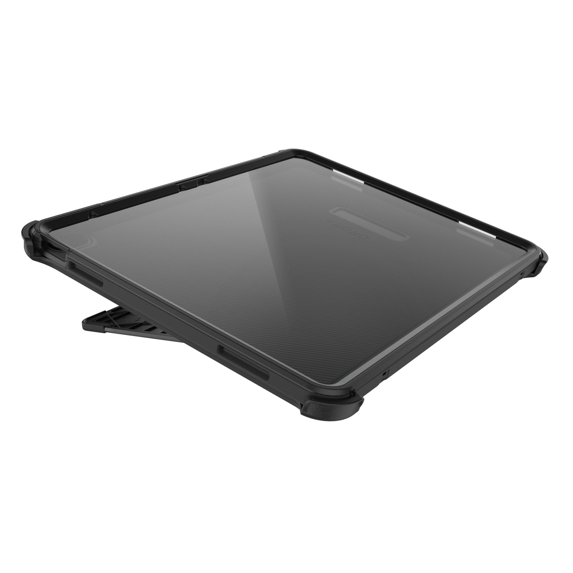 Otterbox Defender etui iPad Air 13" 2024 med forstærkede hjørner, gennemsigtig bagside, udvidet kickstand.