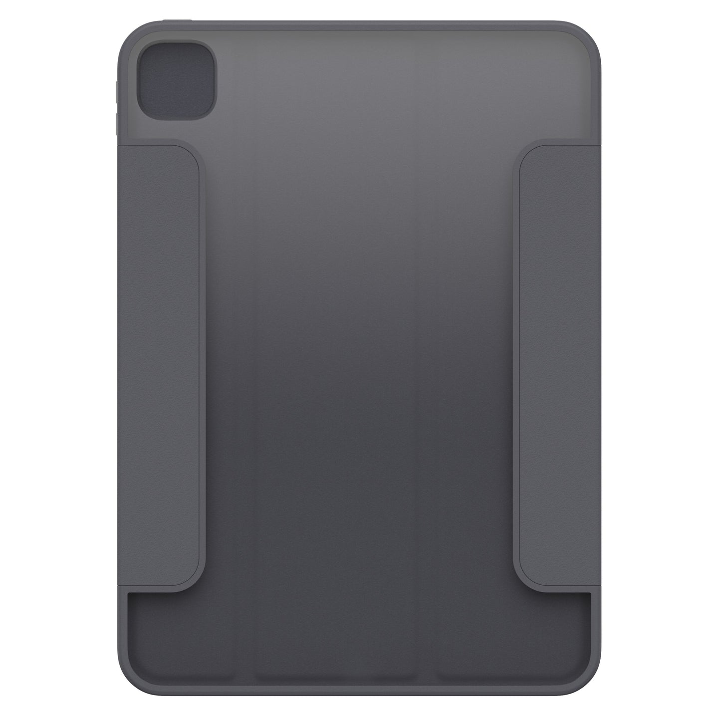 Otterbox Symmetry Folio Etui til iPad Pro 11", mørkegrå, afrundede kanter, kamerahul øverst til venstre, to sideflapper.