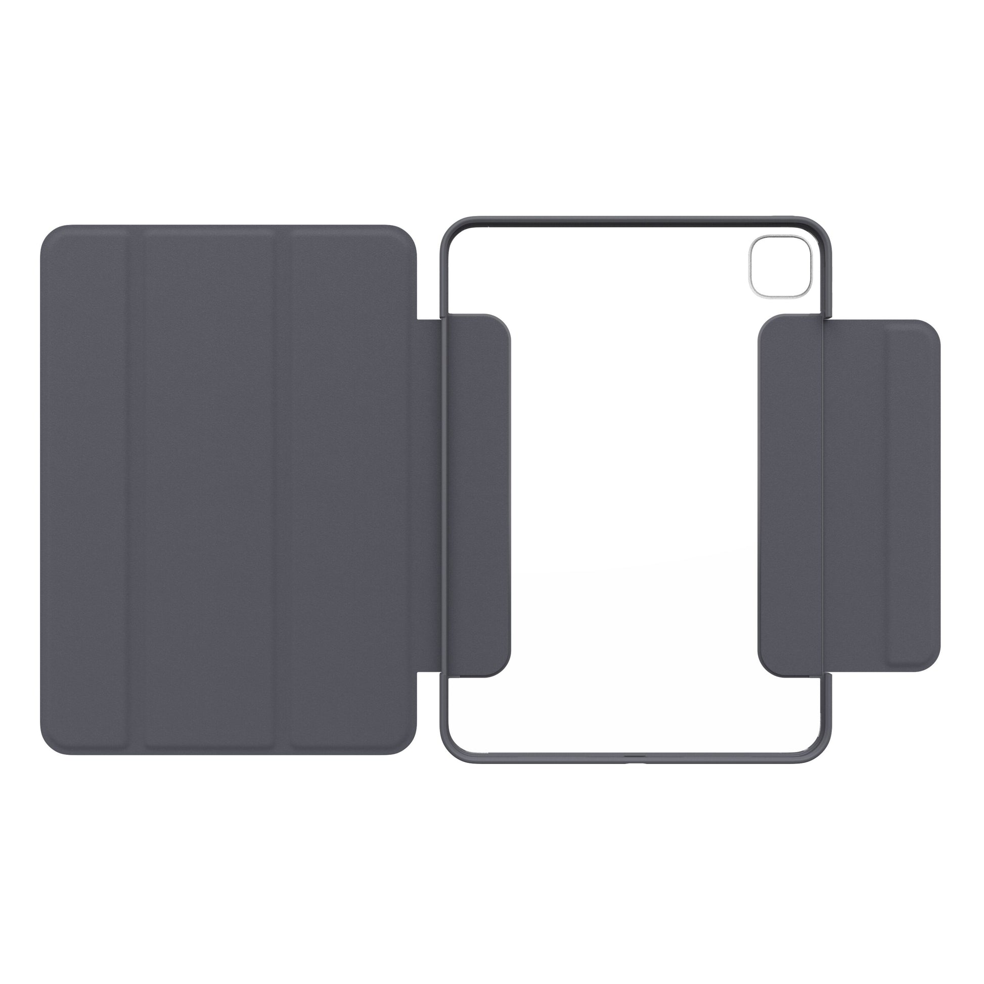Otterbox Symmetry Folio iPad Pro 11" etui mørkegrå, tri-fold forside, gennemsigtig bagside, kameraudskæring øverst højre.
