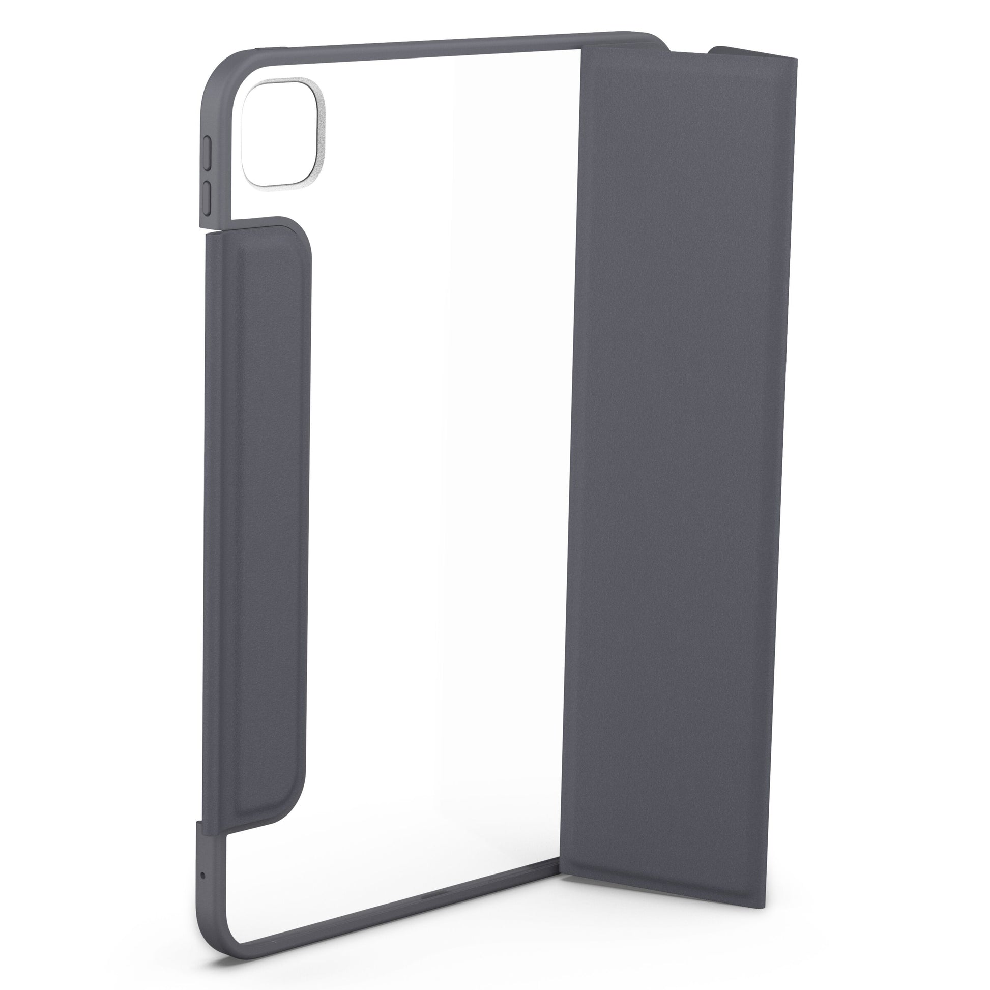 Otterbox Symmetry Folio til iPad Pro 11 transparent etui med mørkegrå kanter, højre-hængslet cover, kamerahul og knapadgang.